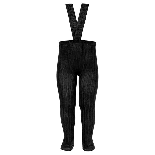 900 Black- Ribbed Tights with Suspenders
