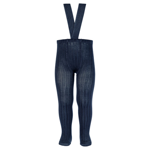 480 Navy  - Ribbed Tights with Suspenders