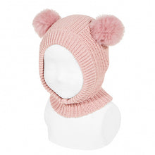 Load image into Gallery viewer, 526 Pale Pink - Balaclava with faux fur pompoms