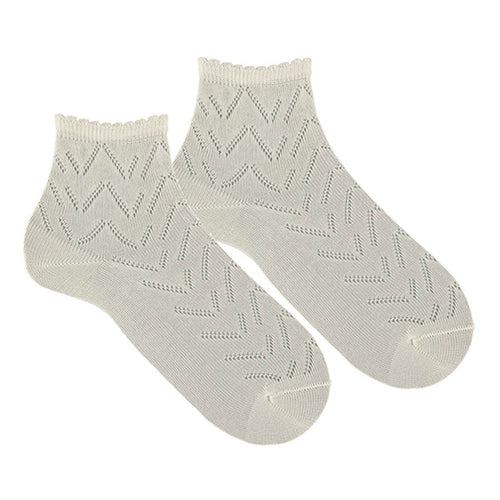 303 Beige (Cream)  Ceremony socks with zigzag openwork