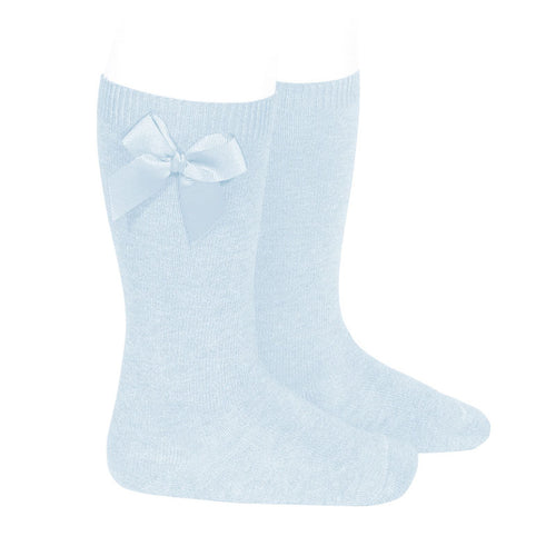 410 Baby Blue - Grosgrain Bow Knee High Socks