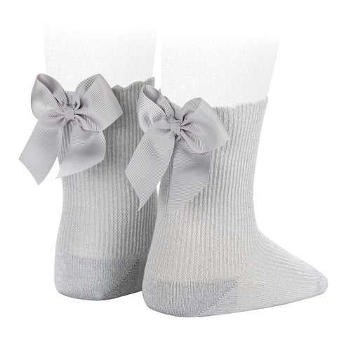 213  Rib Sock Metallic Yarn with Grosgrain Bow - Silver