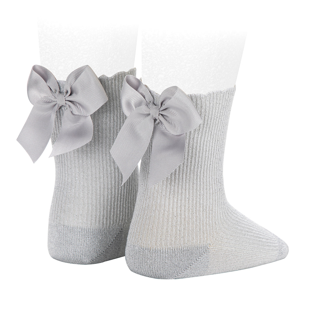 213  Rib Sock Metallic Yarn with Grosgrain Bow - Silver