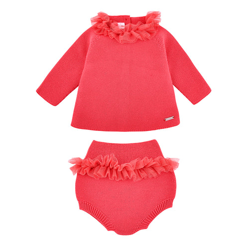 589 Coral - Garter Stitch Tulle Set