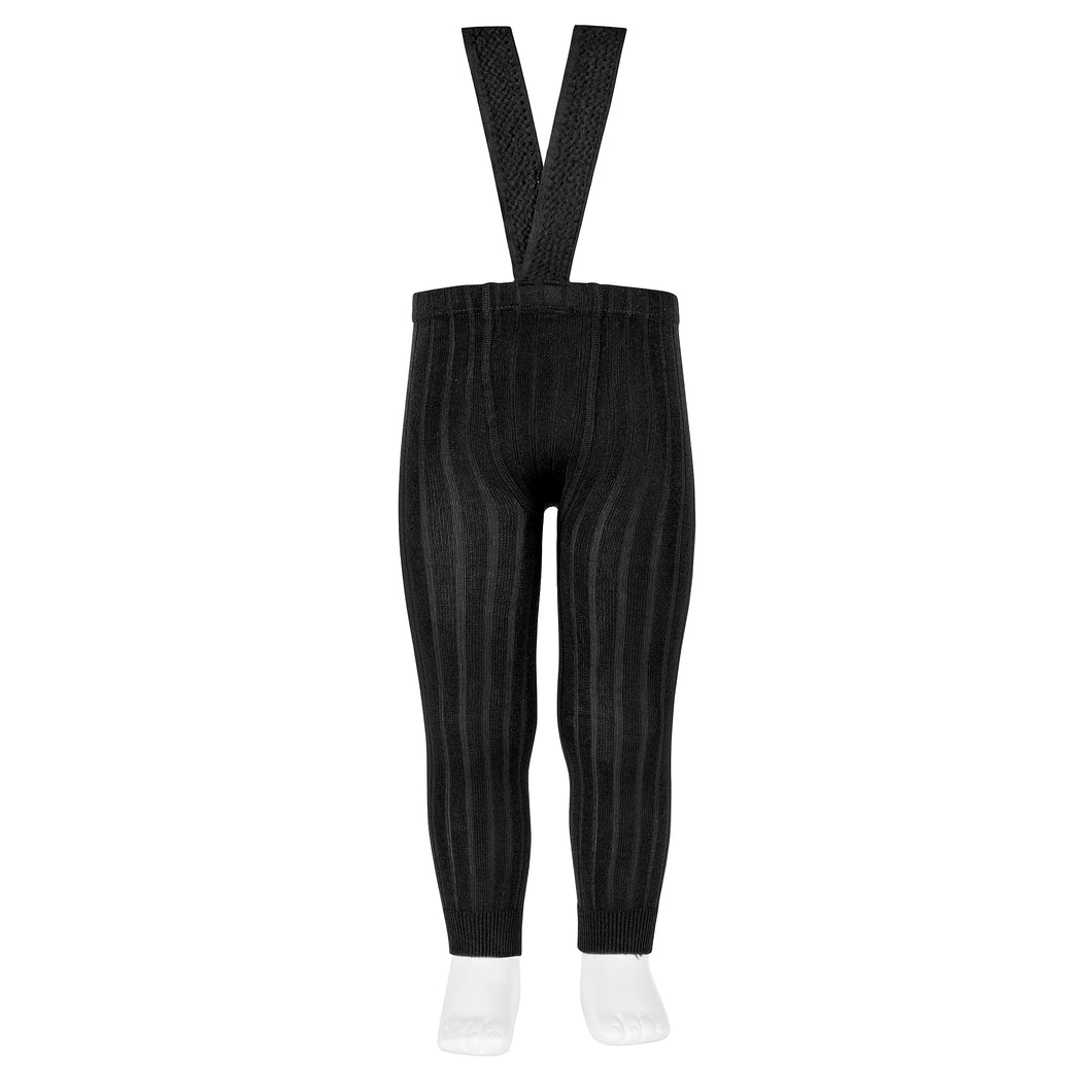 900 Black - Rib  Leggings with Suspenders - Condor