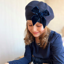 Load image into Gallery viewer, 480 Navy - Garter Stitch Beret with  Velvet Bow - Condor