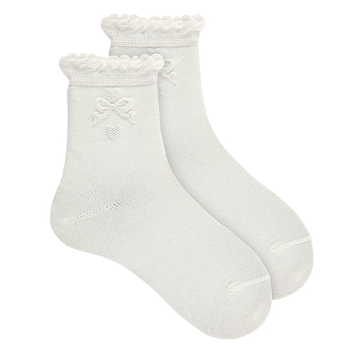 202 Cream (Off White)  Ceremony Sock with Bow in Relieve