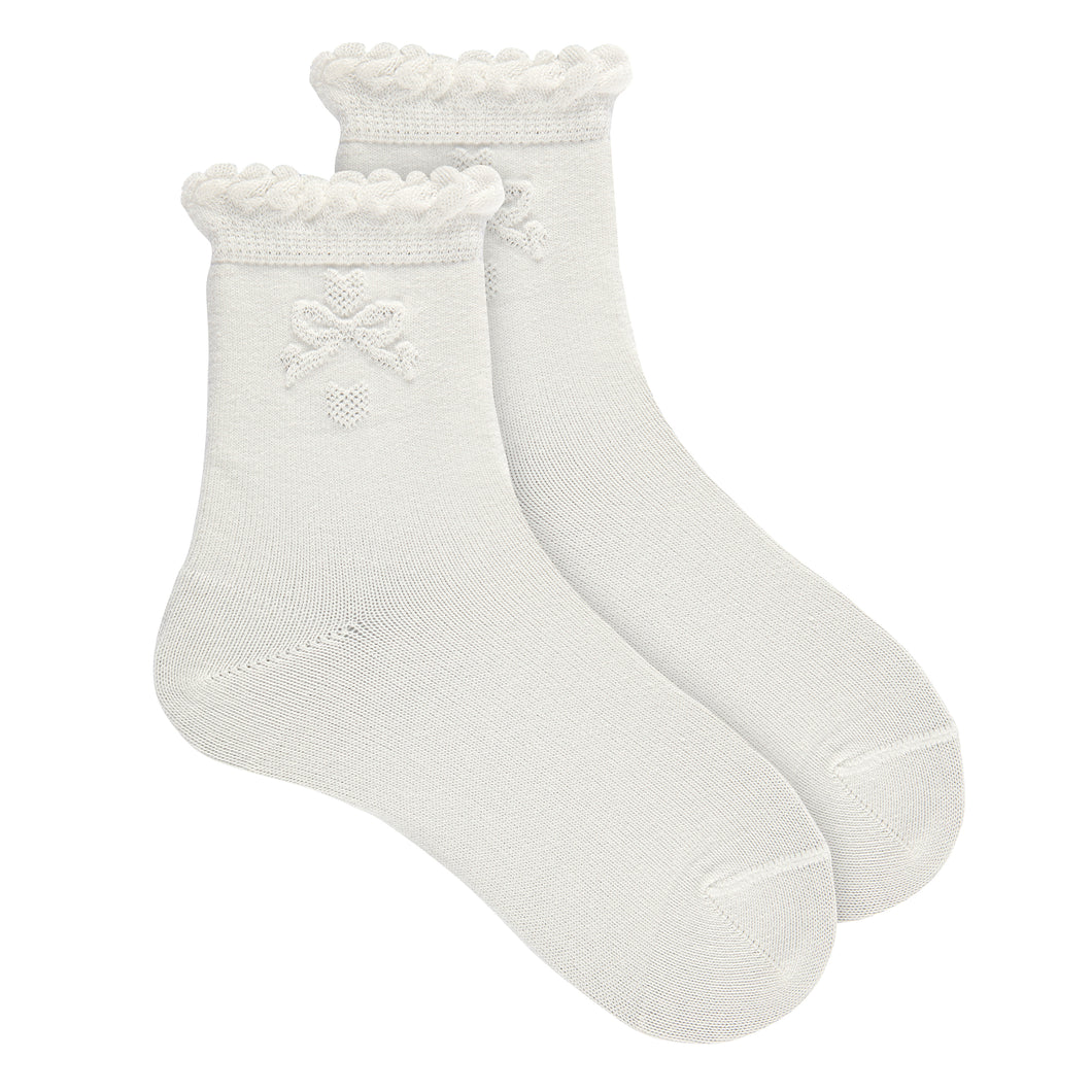 202 Cream (Off White)  Ceremony Sock with Bow in Relieve