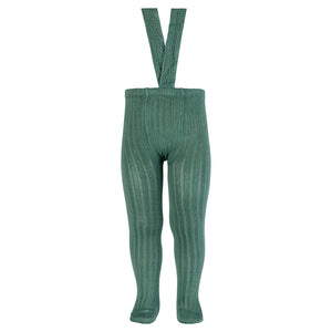 761 Lichen Green - Ribbed Tights with Suspenders