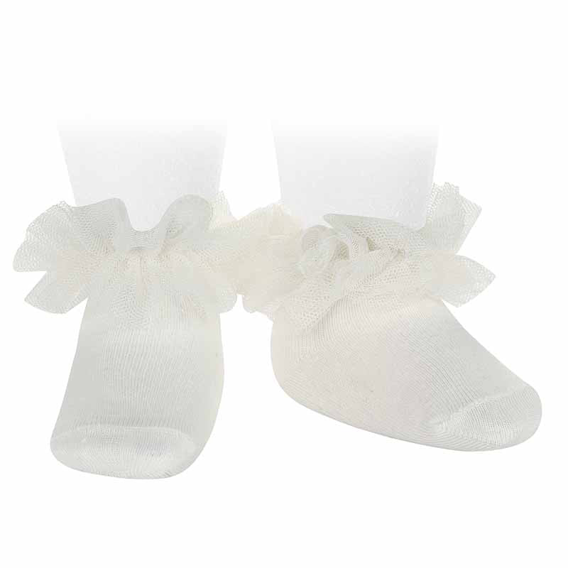 202 Cream (Off White) - Tulle Frill Ankle Sock