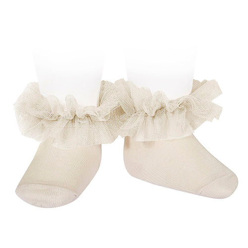 304 Linen - Tulle Frill Ankle Sock