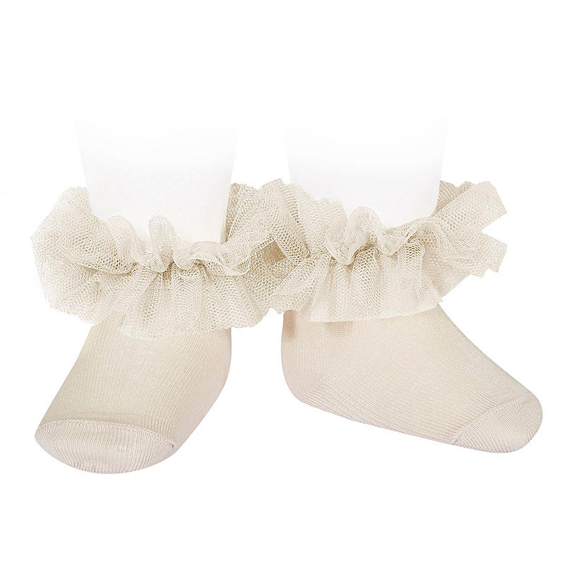 304 Linen - Tulle Frill Ankle Sock