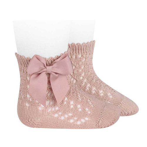 544  Old Rose Openwork short socks with bow
