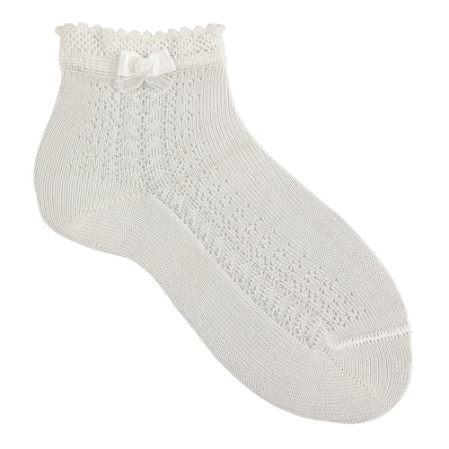 202 Cream (Off White) Side Openwork Ceremony  Socks With Little Bow