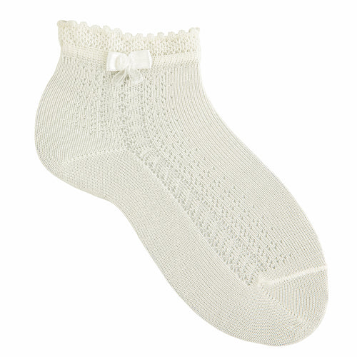 303 Beige (Cream) Side Openwork Ceremony  Socks With Little Bow