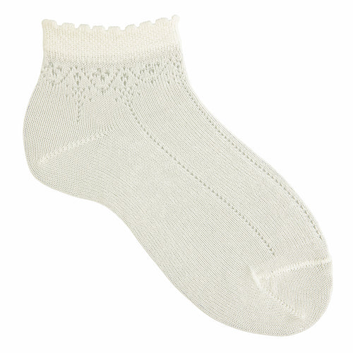 303 Beige (Cream)  - Ceremony Ankle Sock with Openwork detail
