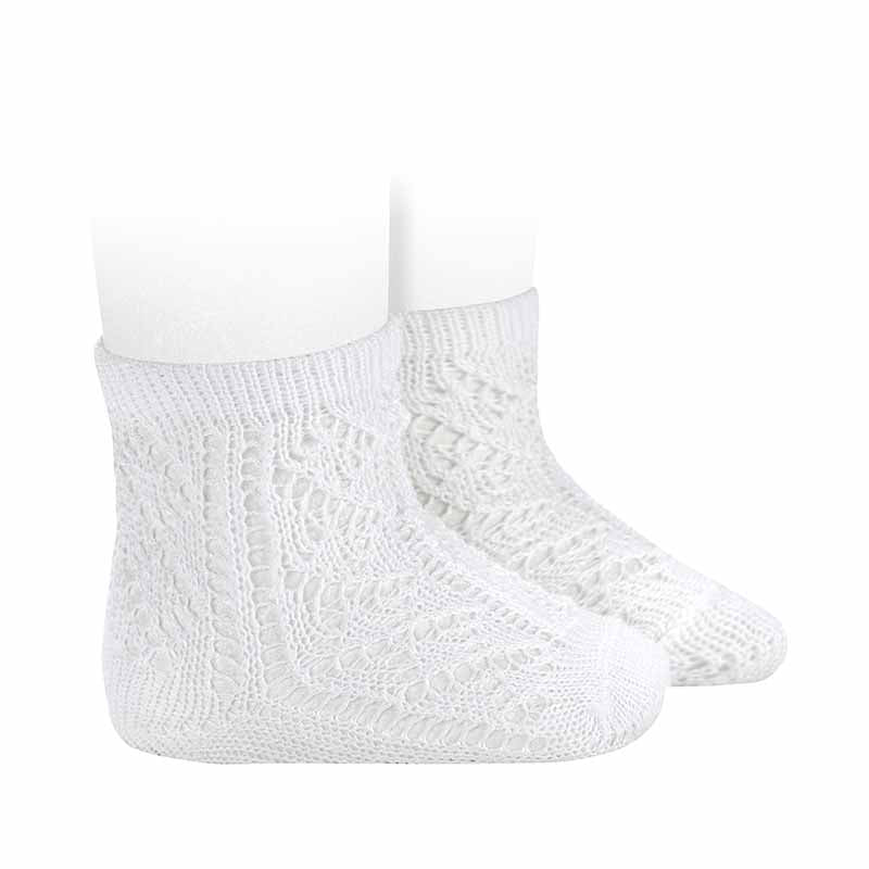 200 Openwork extrafine perle short socks-  White