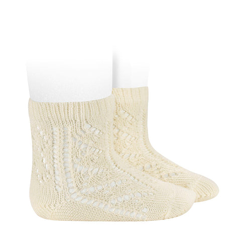 303 Openwork extrafine perle short socks-  Beige (Cream)
