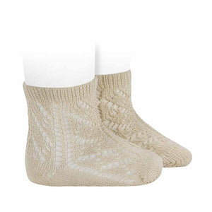 304 Openwork extrafine perle short socks-  Linen