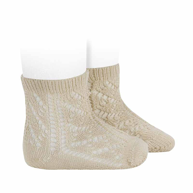 304 Openwork extrafine perle short socks-  Linen