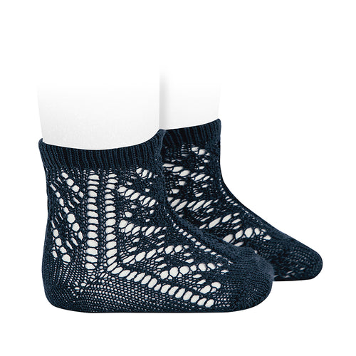 480 Openwork extrafine perle short socks- Navy