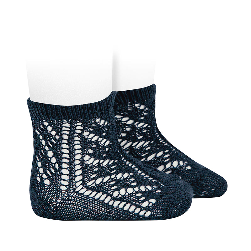 480 Openwork extrafine perle short socks- Navy