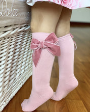 Load image into Gallery viewer, 526 Pale Pink - Velvet Bow Knee High Socks