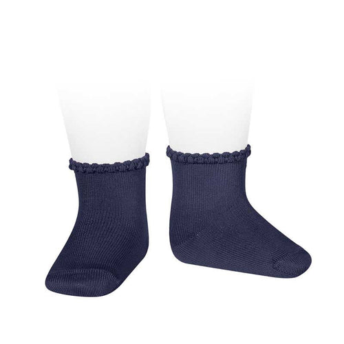 480 Navy  - Short Sock Patterned Cuff