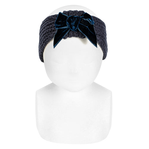 480 Navy - Hair Turban with Velvet Bow