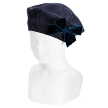 Load image into Gallery viewer, 480 Navy - Garter Stitch Beret with  Velvet Bow - Condor