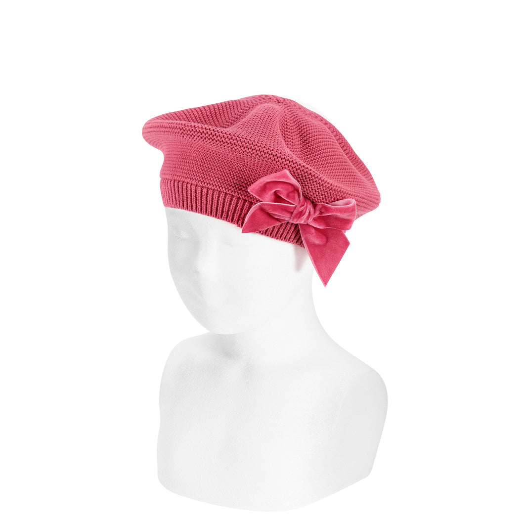521 Carmine - Garter Stitch Beret with  Velvet Bow - Condor