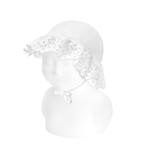 200 White Garter Stitch Pamela Hat with Lace- Condor