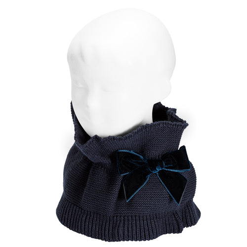 480 Navy - Snood Scarf with Velvet Bow
