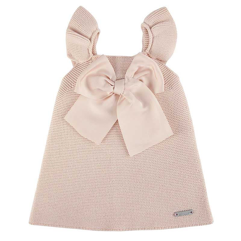 674 Nude  - Garter Stitch Dress with Large Grosgrain Bow