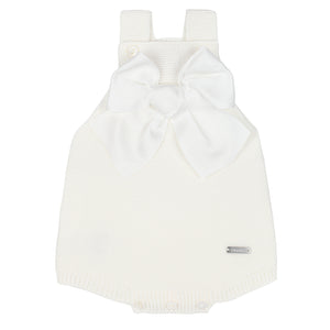 202 Cream (Off White) Garter Stitch Romper With Large Grosgrain Bow