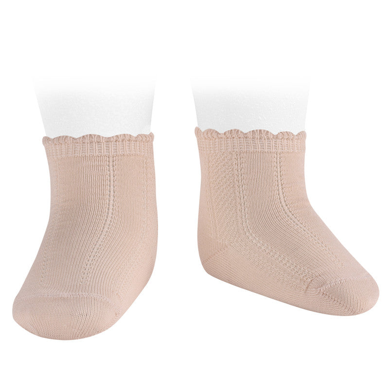 674 Pattern Short Socks - Nude