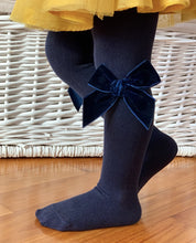 Load image into Gallery viewer, 480 Navy - Velvet Bow Tights Condor