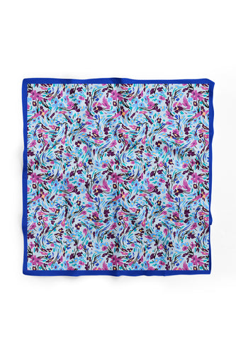 Custom Digital Printed - Turkish Cotton Square Scarf- Blue Floral Wave