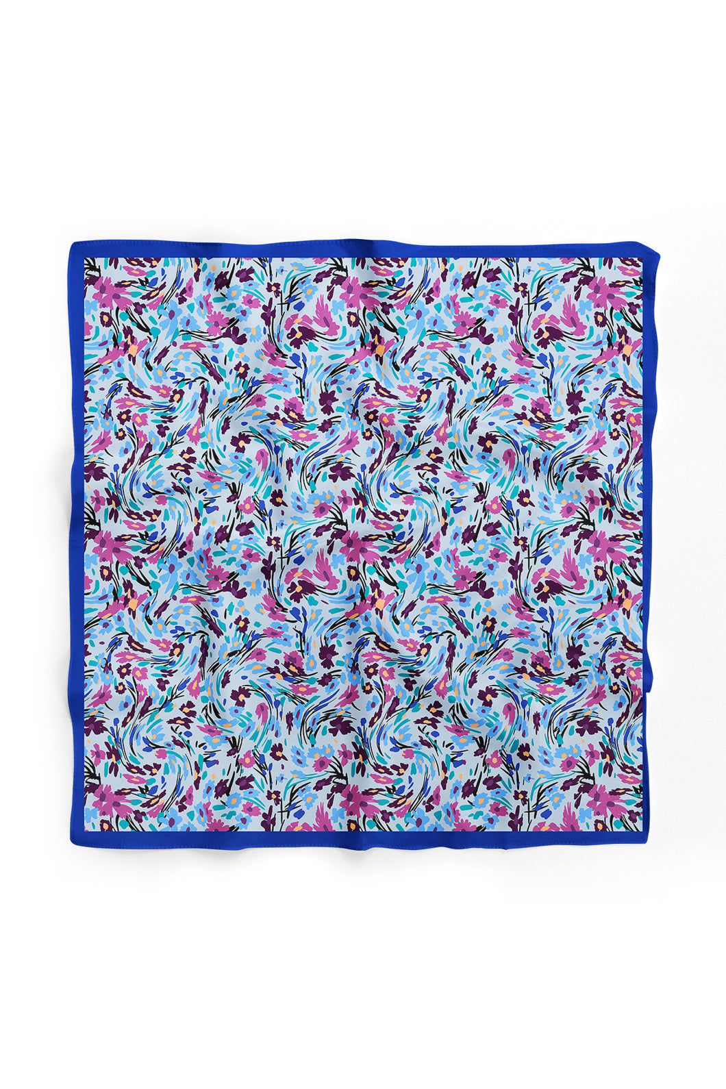 Custom Digital Printed - Turkish Cotton Square Scarf- Blue Floral Wave
