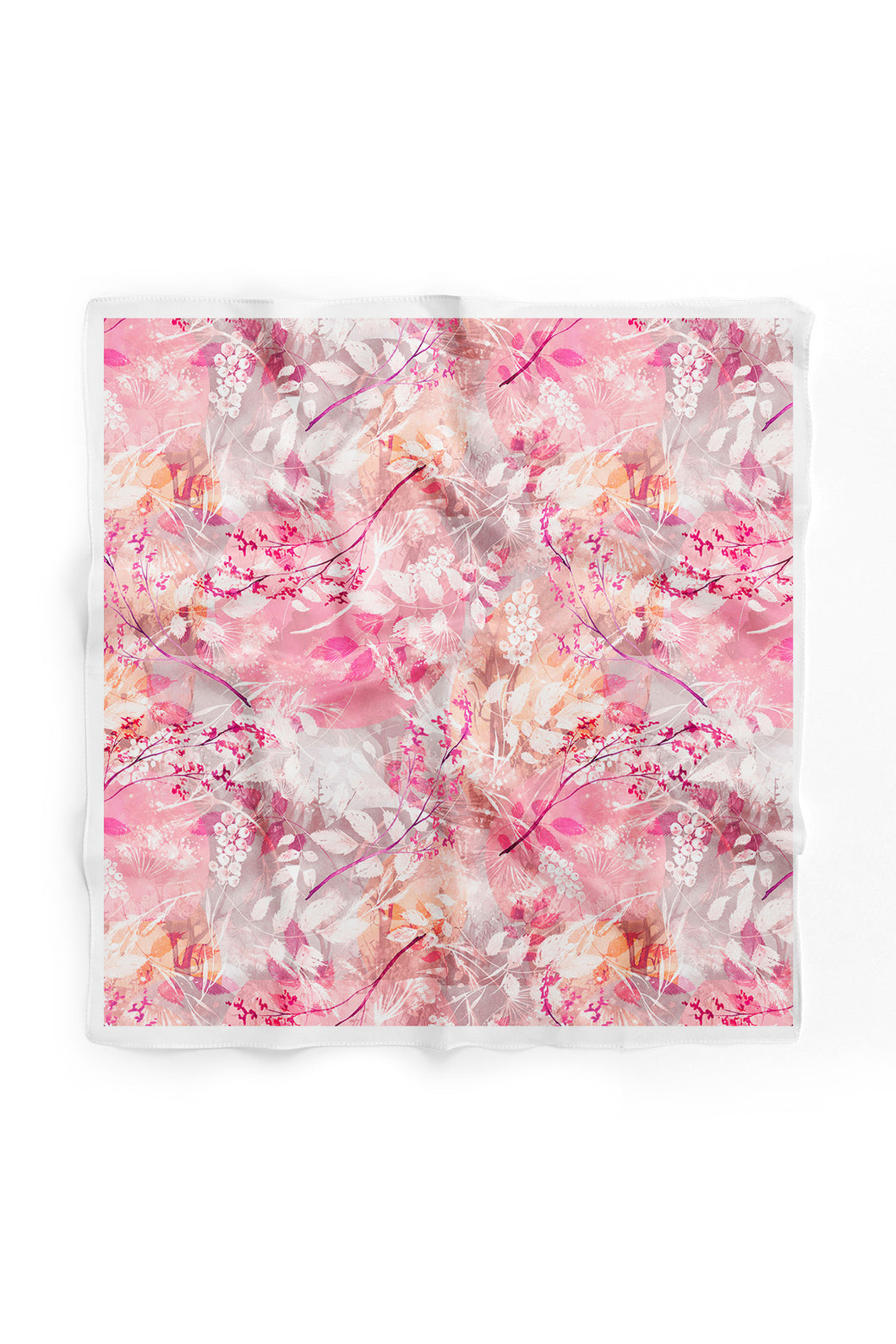 Custom Digital Printed - Turkish Cotton Square Scarf- Pink Leaves
