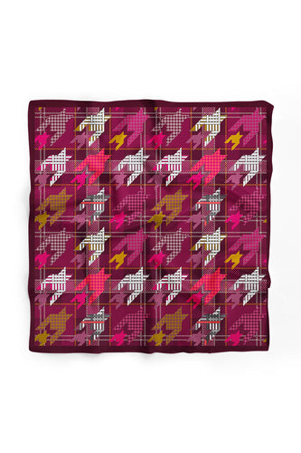 Custom Digital Printed - Turkish Cotton Square Scarf - Cherry Houndstooth Plaid