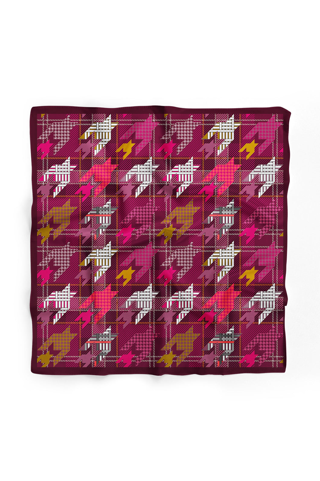 Custom Digital Printed - Turkish Cotton Square Scarf - Cherry Houndstooth Plaid