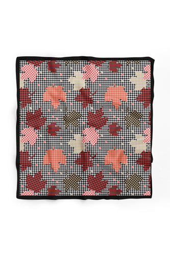 Custom Digital Printed - Turkish Cotton Square Scarf - Houndstooth Leaves
