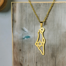 Load image into Gallery viewer, Israel Map Necklace with Magan David