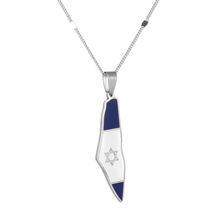 Israel Map Necklace with enamel blue/white