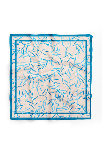 Custom Digital Printed - Turkish Cotton Square Scarf- Blue Foliage