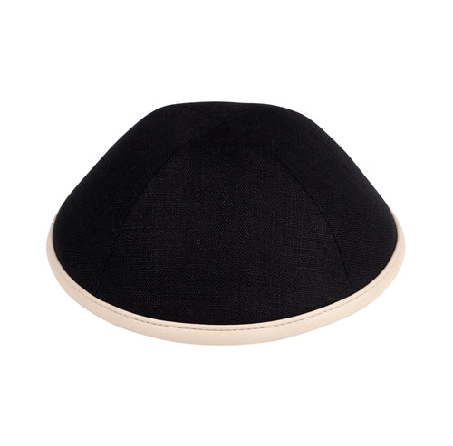 Black Linen with Tan Leather Rim