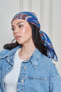 Custom Digital Printed - Turkish Cotton Square Scarf - Blue Roots