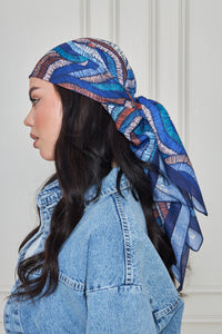 Custom Digital Printed - Turkish Cotton Square Scarf - Blue Roots
