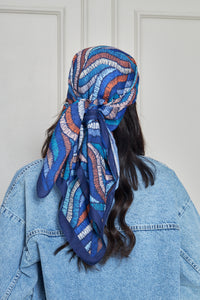 Custom Digital Printed - Turkish Cotton Square Scarf - Blue Roots